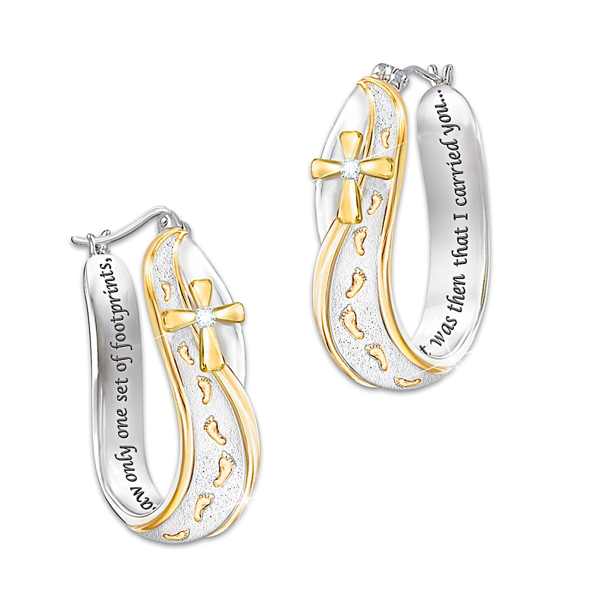 Footprints In The Sand Religious Diamond Earrings